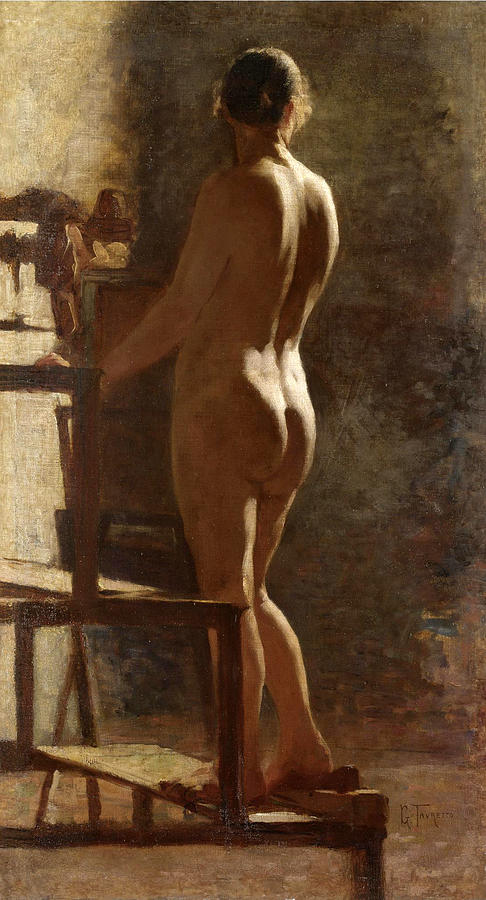 Study of Female Nude Painting by Giacomo Favretto