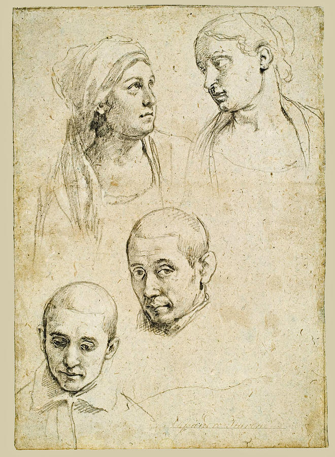 Study of Heads Drawing by Attributed to Alessandro Tiarini