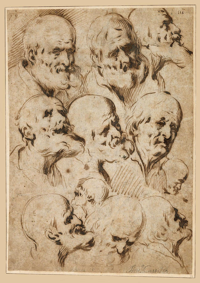 Study of Heads of Apostles Drawing by Antonio del Castillo y Saavedra