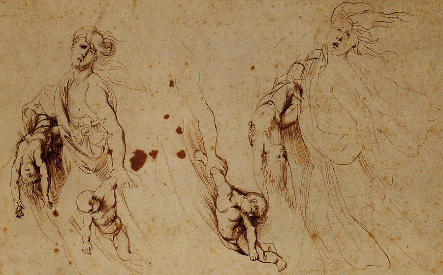 Peter Paul Rubens Drawing - Study of Medea Slaying her Children by Peter Paul Rubens