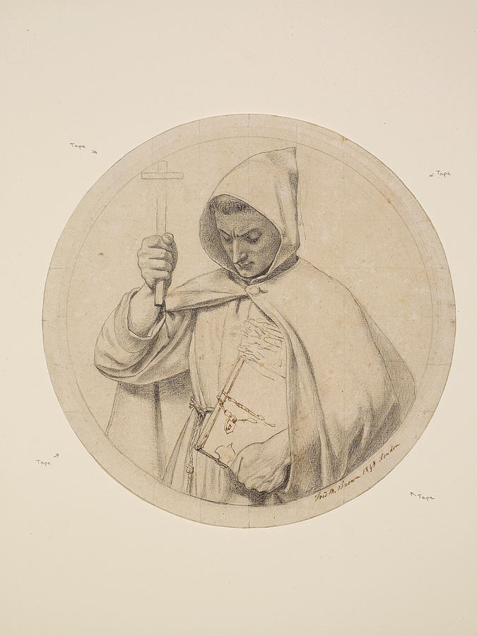 Study of Monk Representing the Catholic Faith Drawing by Ford Madox Brown