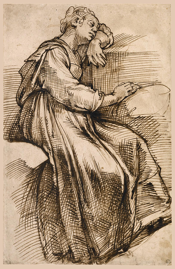 Study of seated woman sleeping Drawing by Bartolomeo Passerotti