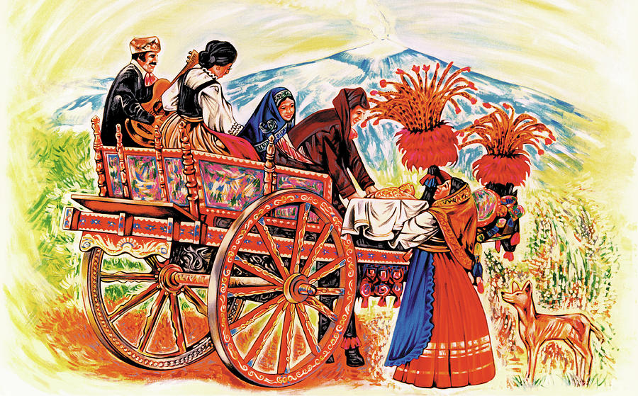 Cookie Painting - Study of Sicilian Cart and Volcano Etna by Ismaele Alongi