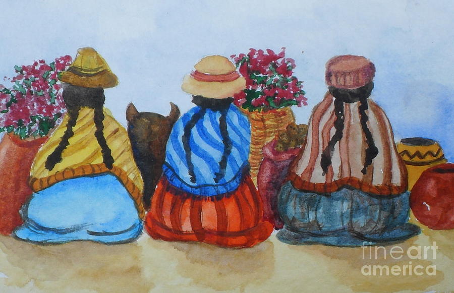 Study of Street Vendors Central South America Painting by Vicki  Housel