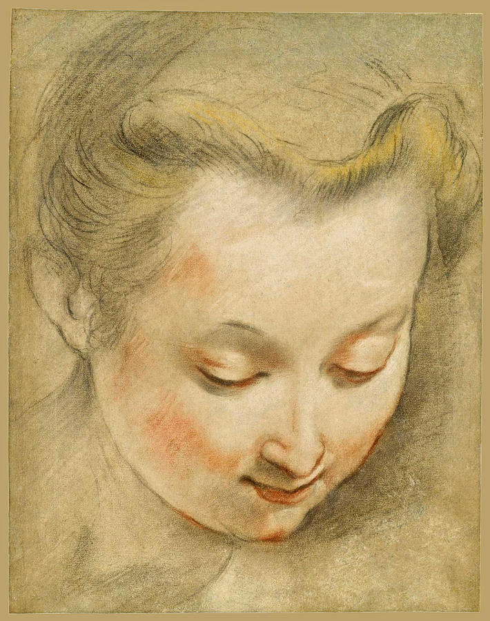 Study of the Head of a Young Woman looking down to the Right Drawing by Federico Barocci