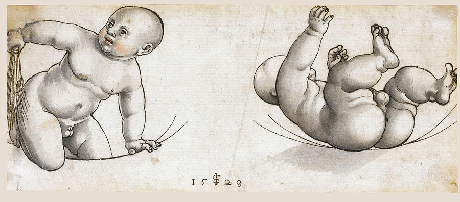 Study of two Babies Drawing by German School