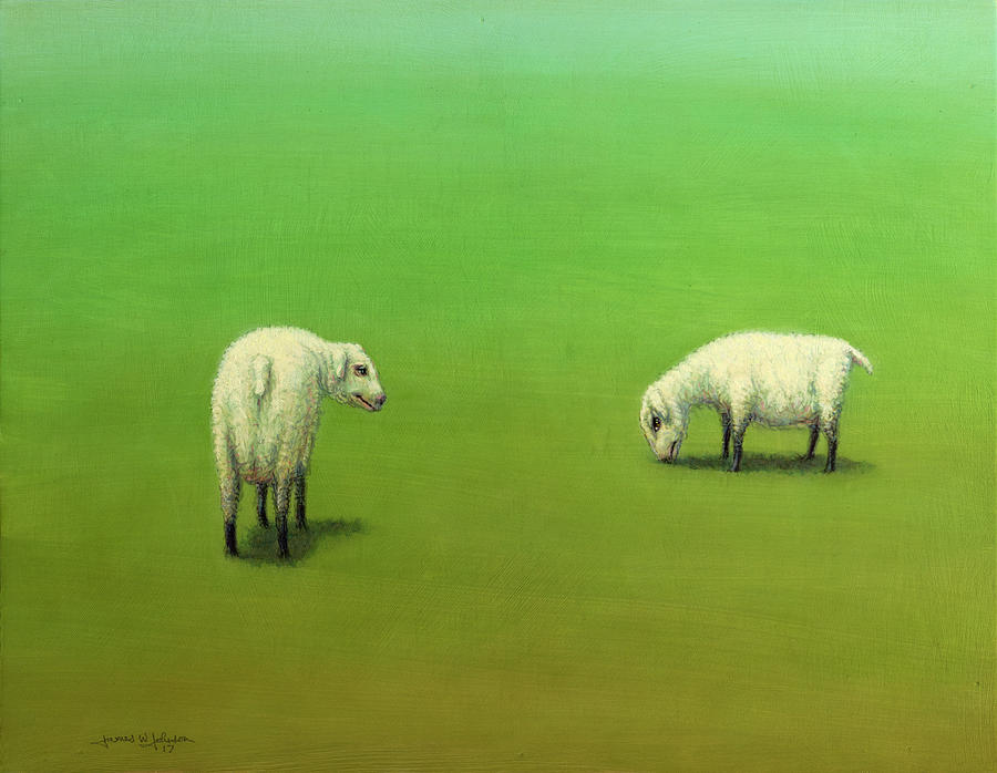 Sheep Painting - Study of Two Sheep by James W Johnson
