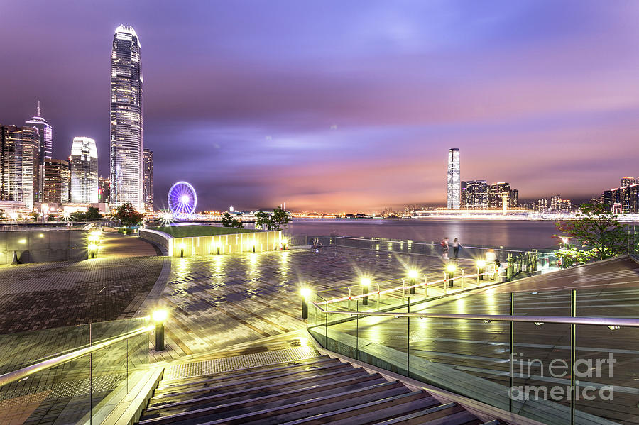 Stunning night view of the famous Hong Kong island skyline and V Photograph by Didier Marti