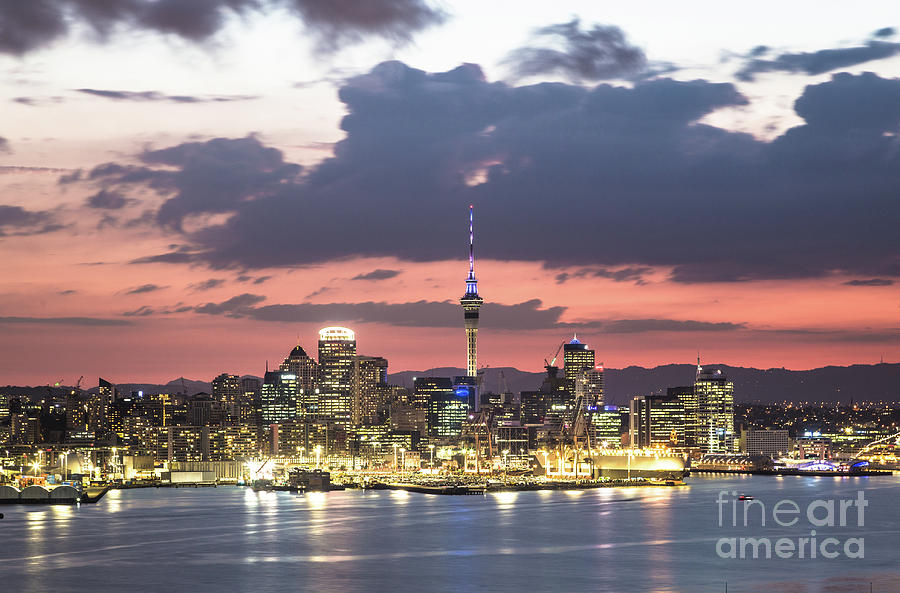 Stunning sunset over Auckland in New Zealand Photograph by Didier Marti
