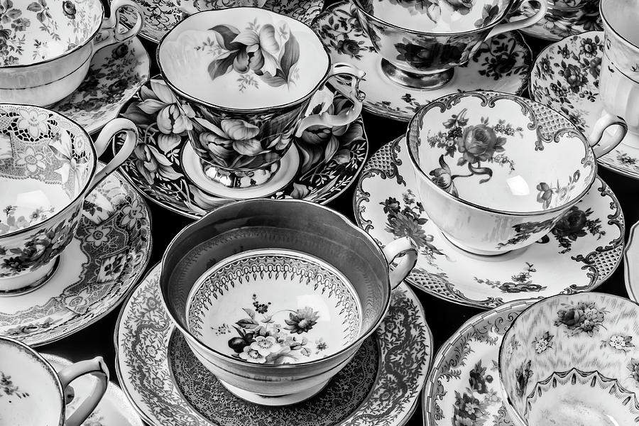 Stunning Tea Cups In Black And White Photograph by Garry Gay
