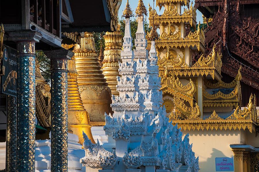 Burma Photograph - Stupas and pagodas in Swedagon Pagoda by Judith Barath