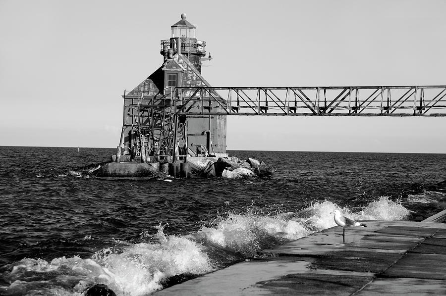 Sturgeon Bay Canal North Pier Lighthouse Wisconsin BW 01 Photograph by Thomas Woolworth