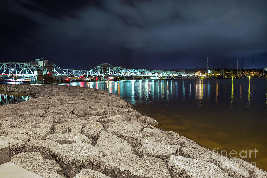 Sturgeon Bay Steel Bridge at Night Photograph by Nikki Vig