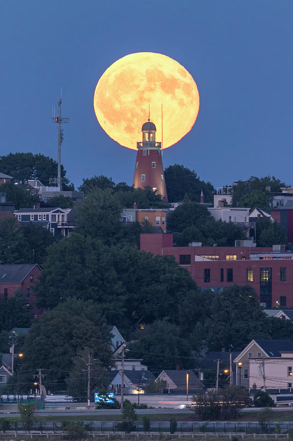 Sturgeon Moon over Portland Observatory Photograph by Colin Chase