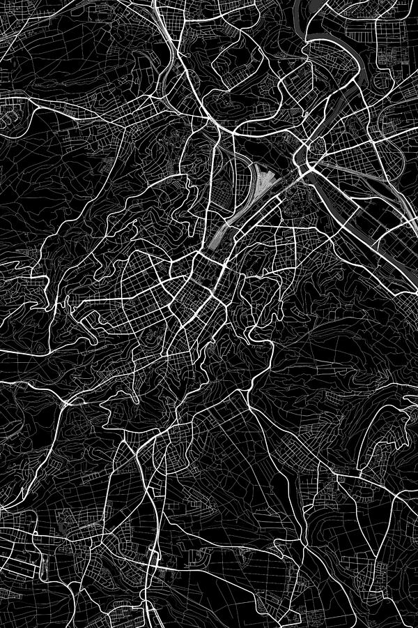 Map Digital Art - Stuttgart Germany Dark Map by Jurq Studio