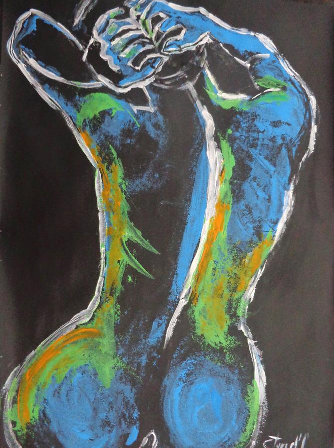 Blue Painting - Styling Her Hair 1 - Female Nude by Carmen Tyrrell