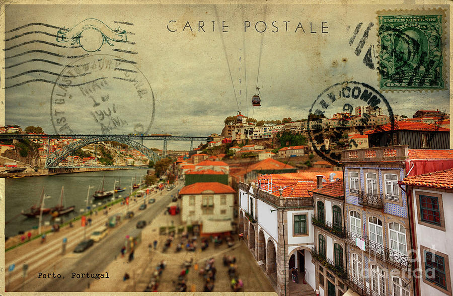 stylish retro postcard of Porto Digital Art by Ariadna De Raadt