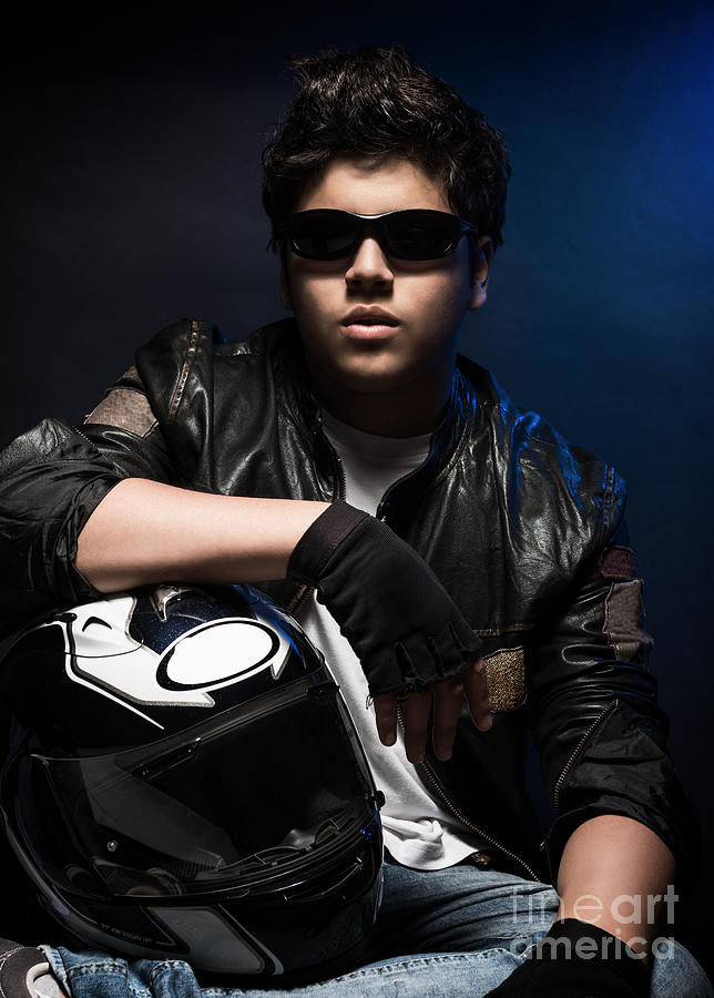 Stylish young biker Photograph by Anna Om