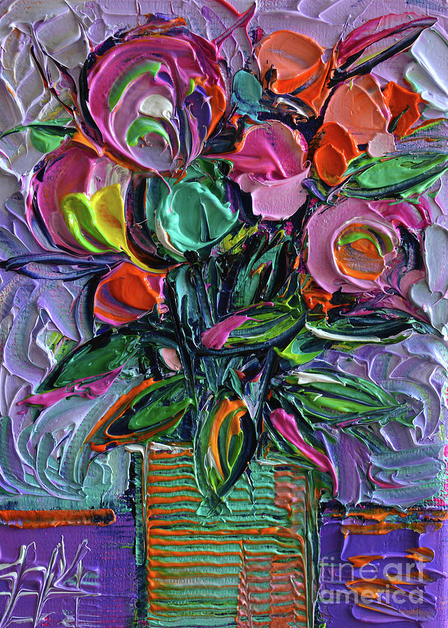 Flower Painting - Stylized Bouquet On Purple by Mona Edulesco