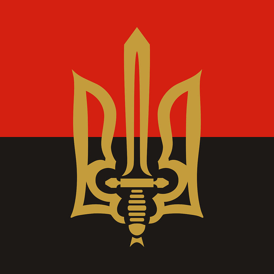 red white black flag with gold symbol