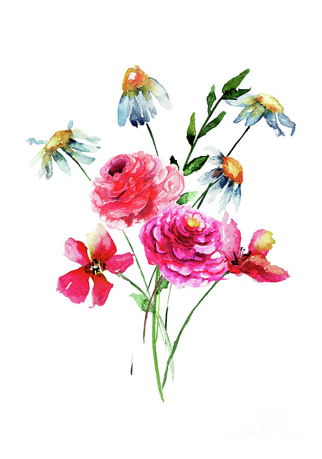 Stylized wild flowers Painting by Regina Jershova