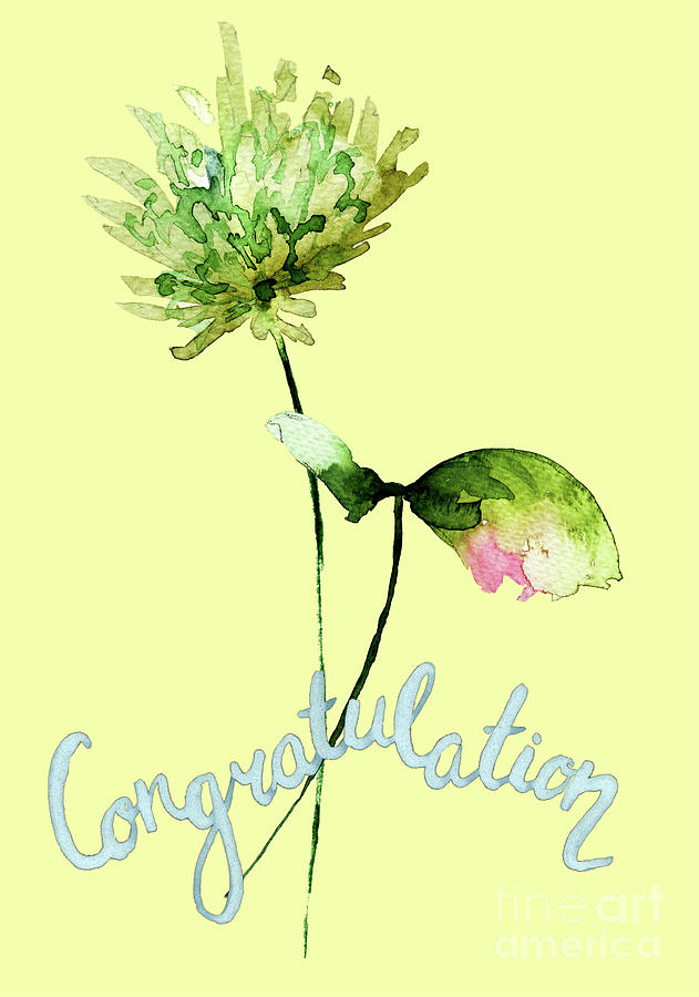 Stylized wild flowers with title congratulation Painting by Regina Jershova