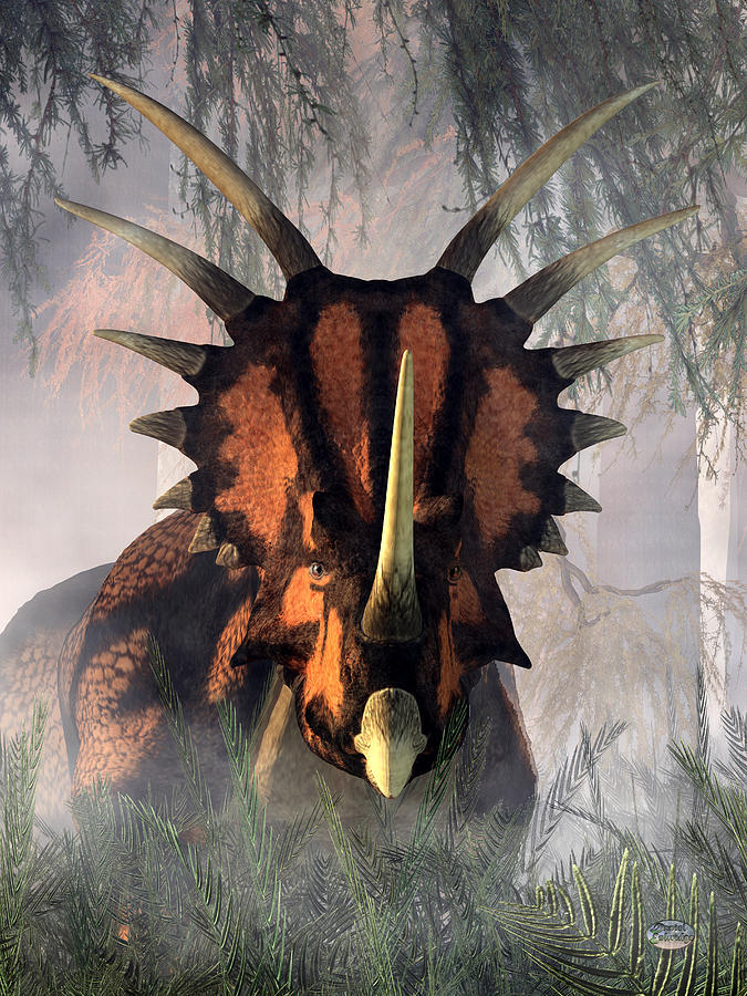 Jurassic Park Digital Art - Styracosaurus in the Forest by Daniel Eskridge