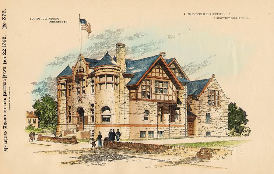 Architecture Painting - Sub Police Station. Chestnut Hill PA. 1892 by John Windrim