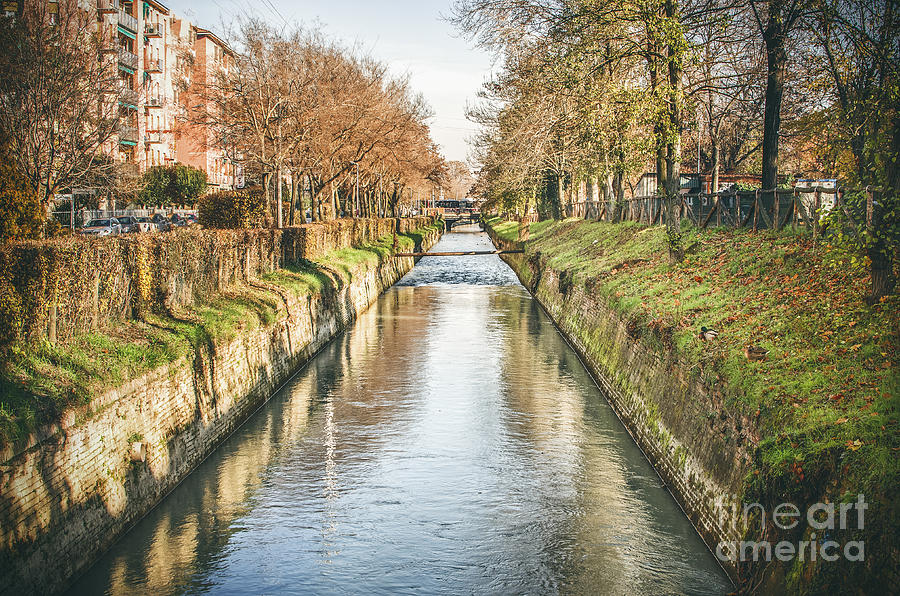 suburb river canal canvas Bologna Reno river print italy Photograph by Luca Lorenzelli