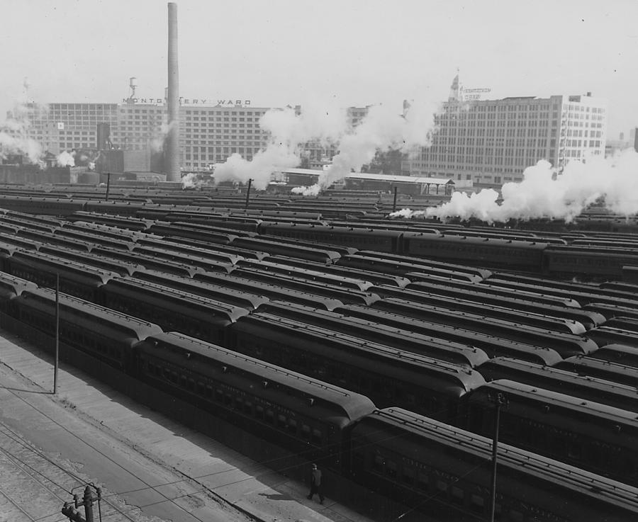 Suburban Coaches in Erie Street Yard Photograph by Chicago and North Western Historical Society