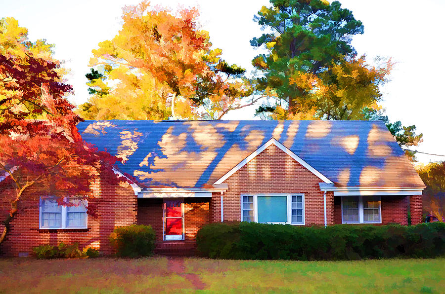 Suburban home in early Autumn Painting by Jeelan Clark