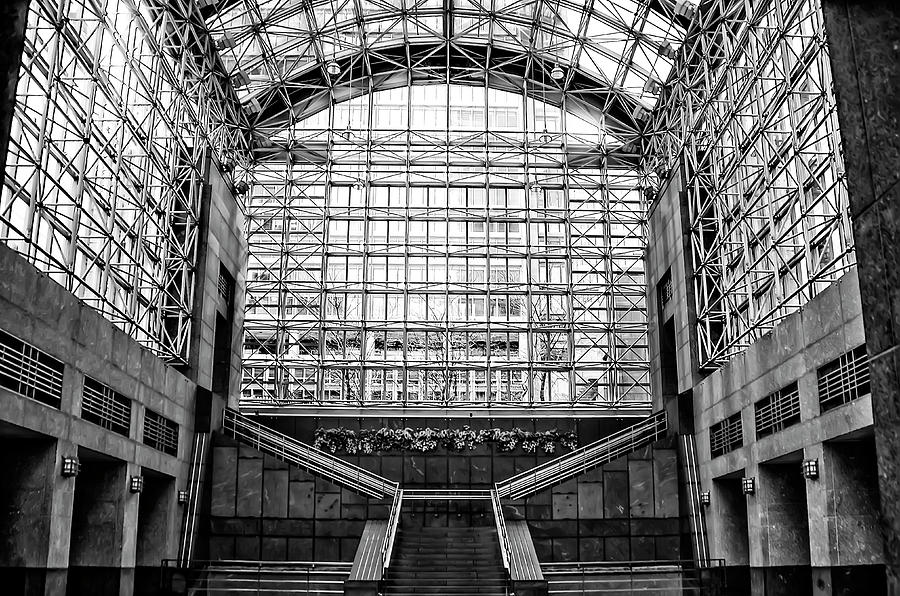 Suburban Station Atrium in Black and White Photograph by Bill Cannon