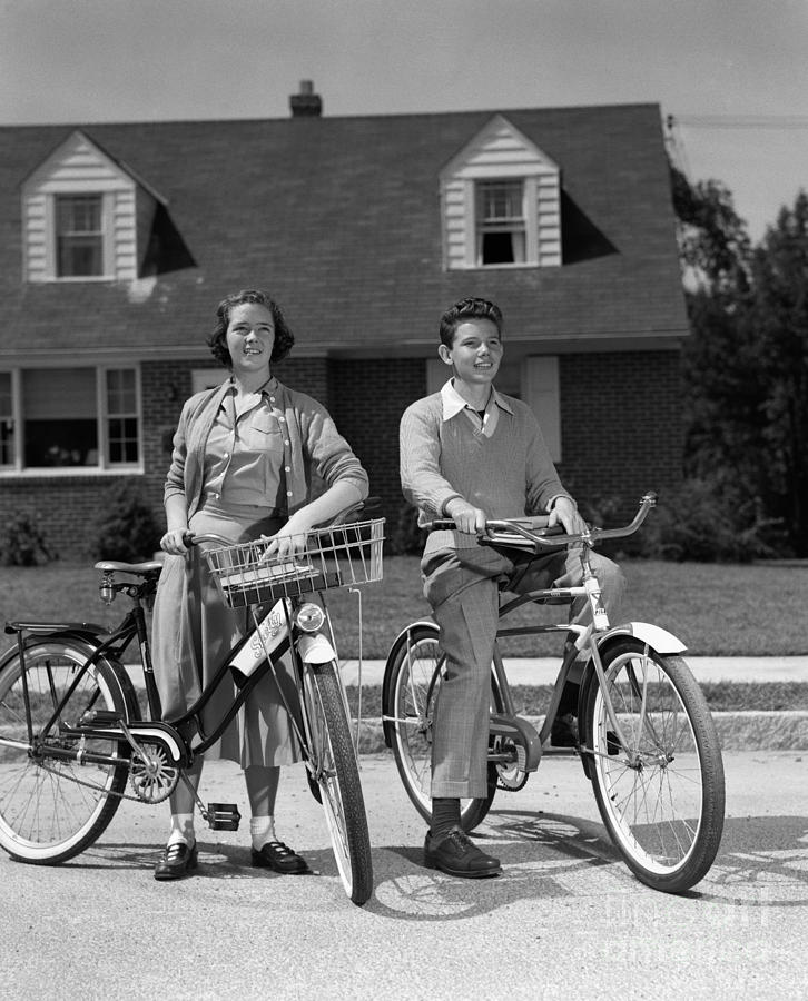 Suburban Teens On Bikes, C.1950s Photograph by H. Armstrong Roberts/ClassicStock