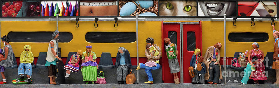 Egg Mixed Media - Subway - Lonely Travellers by Anne Klar