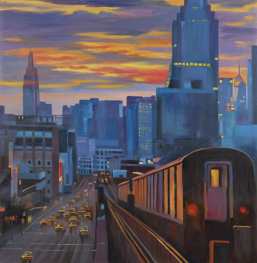 Sunset Painting - Subway in New-York City by Atelier B Art Studio