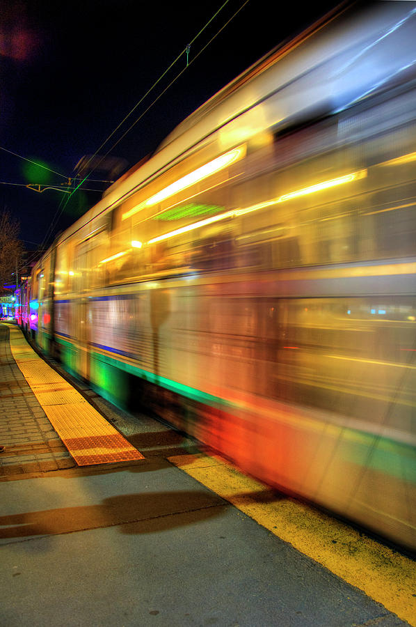 Subway T Stop Train Motion Blur - Boston Art Photograph by Joann Vitali