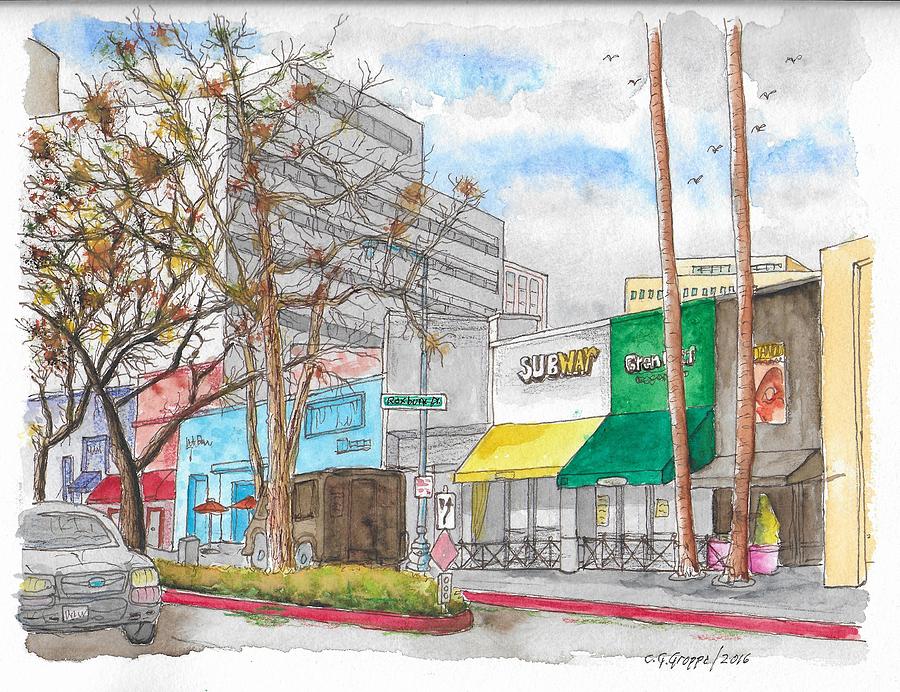Subway, Wilshire Blvd. and Roxbury Dr., Beverly Hills, California Painting by Carlos G Groppa