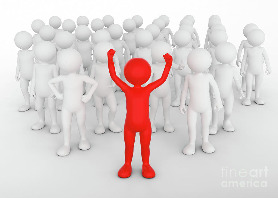 Successful Team Leader Concept. Toon Man With His Army Of People. Photograph