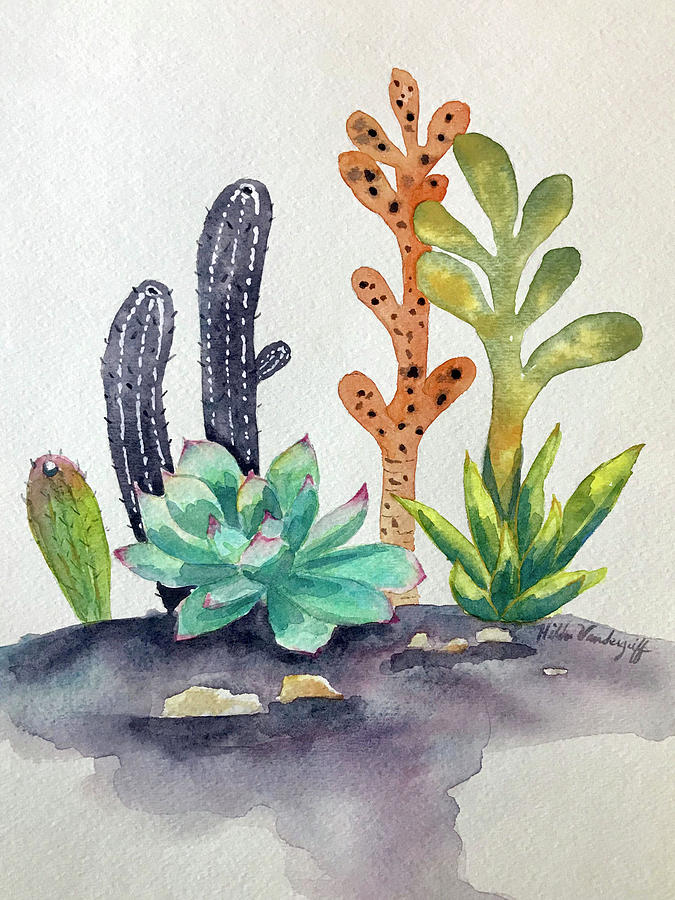 Flower Painting - Succulents Desert by Hilda Vandergriff