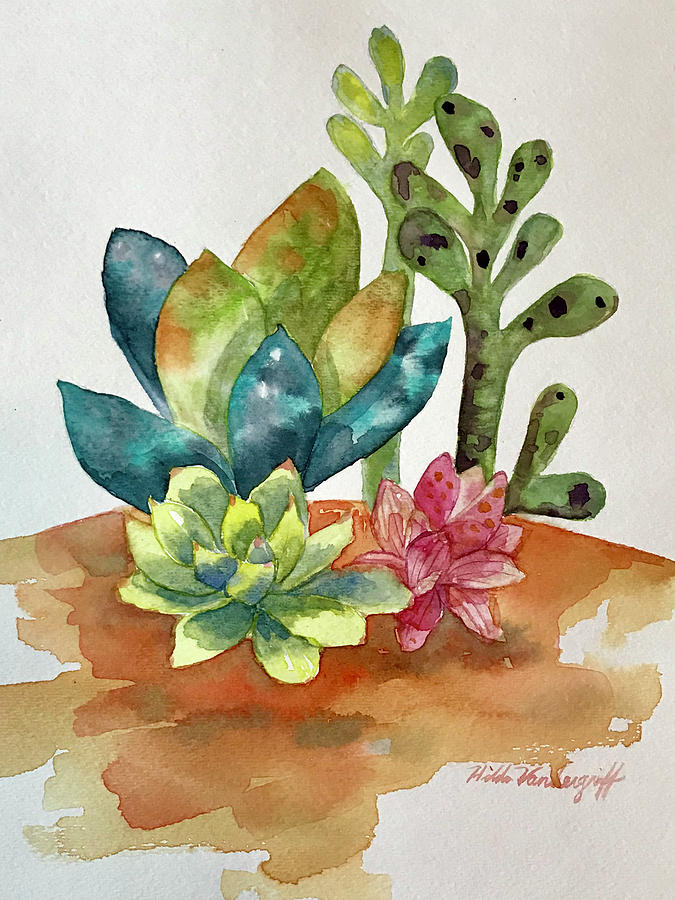 Succulents Painting by Hilda Vandergriff