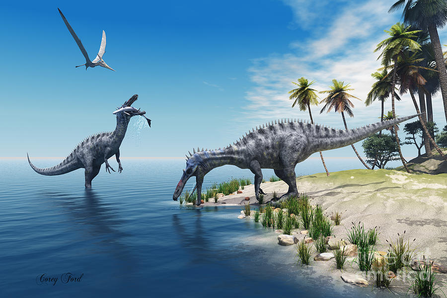 Suchomimus Dinosaurs Painting by Corey Ford