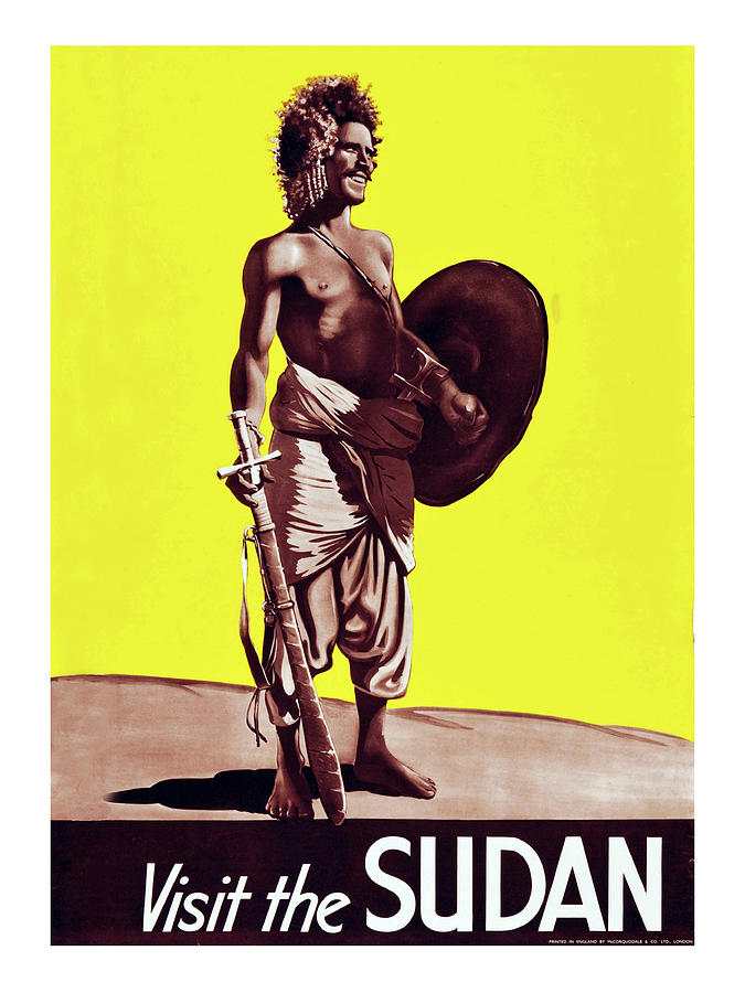 Sudan, traditional warrior, travel poster Painting by Long Shot