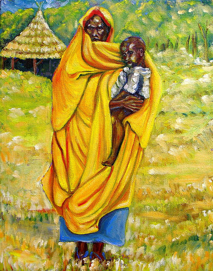 Sudanese mother and child Painting by George Chacon - Fine Art America