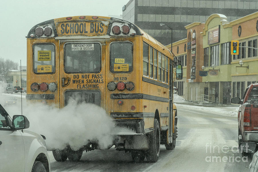 Sudbury, Ontario, Canada February 15th 2014. School bus in traff Photograph by Sterling Gold