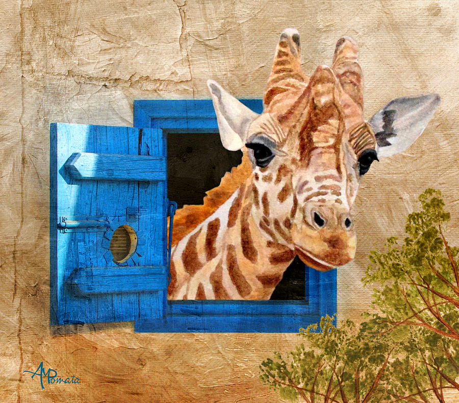 Wildlife Painting - Suddenly A Giraffe by Angeles M Pomata