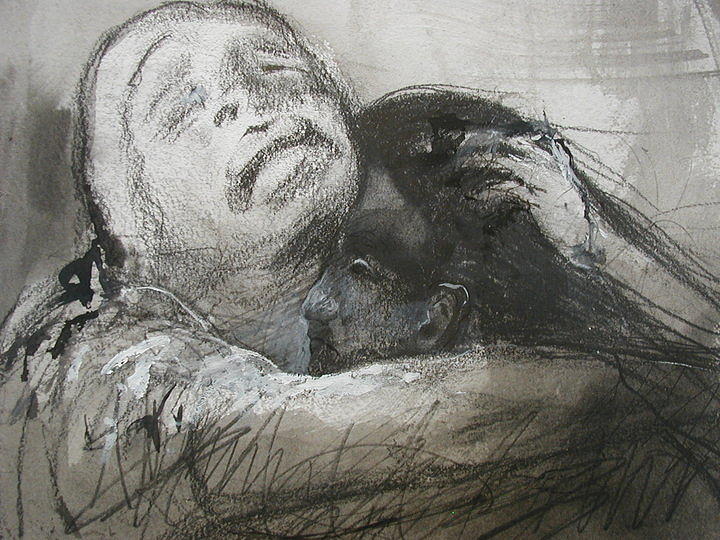 Suffering Drawing by Paula Heffel