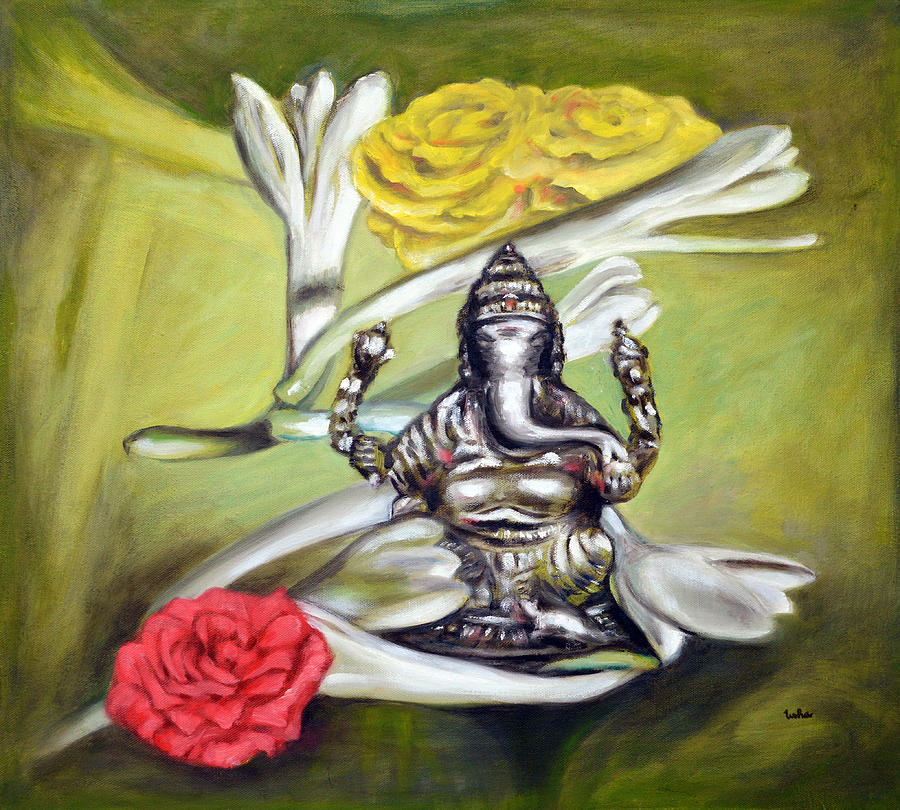 Still Life Painting - Sugandhraj Ganesha with Roses by Usha Shantharam