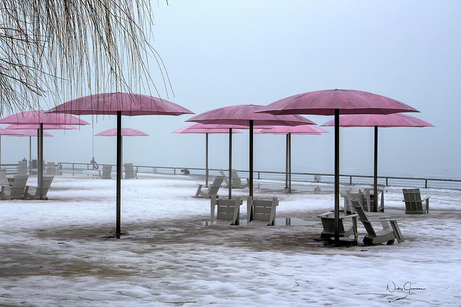 Sugar Beach Pink Parasols Digital Art by Nicky Jameson