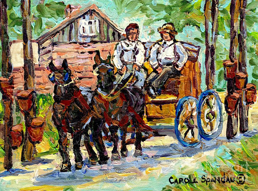 Sugar Shack Maple Trees Horses And Wagon Canadian Landscape Painting Ontario Farm Scene Cspandau Art Painting by Carole Spandau