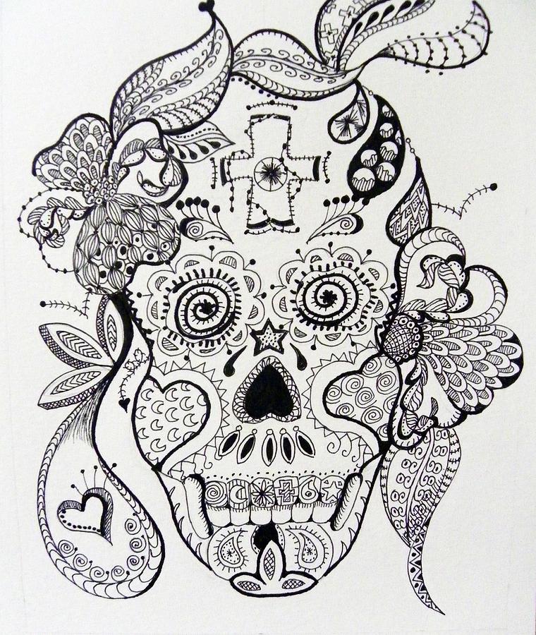 Sugar Skull #1 Drawing by Roseann Amaranto